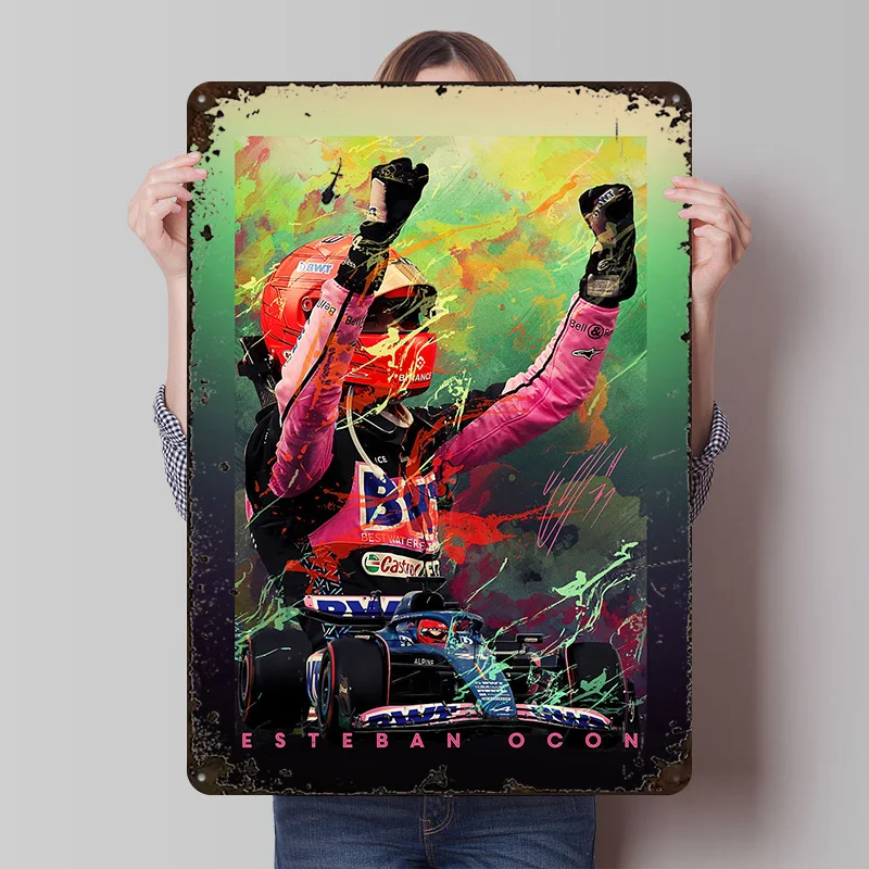 Esteban Ocon سباق تين تسجيل جدار الفن رجل الكهف خمر علامات معدنية للرجل كهف الديكور عناصر ديكور منزلي فني الجداريات #1