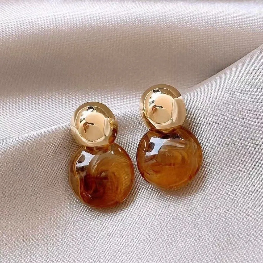 Pendant Amber Color Earrings Fashion Jewelry Light Luxury Vintage Women's Earrings Temperament Round Amber Ear Stud Wedding