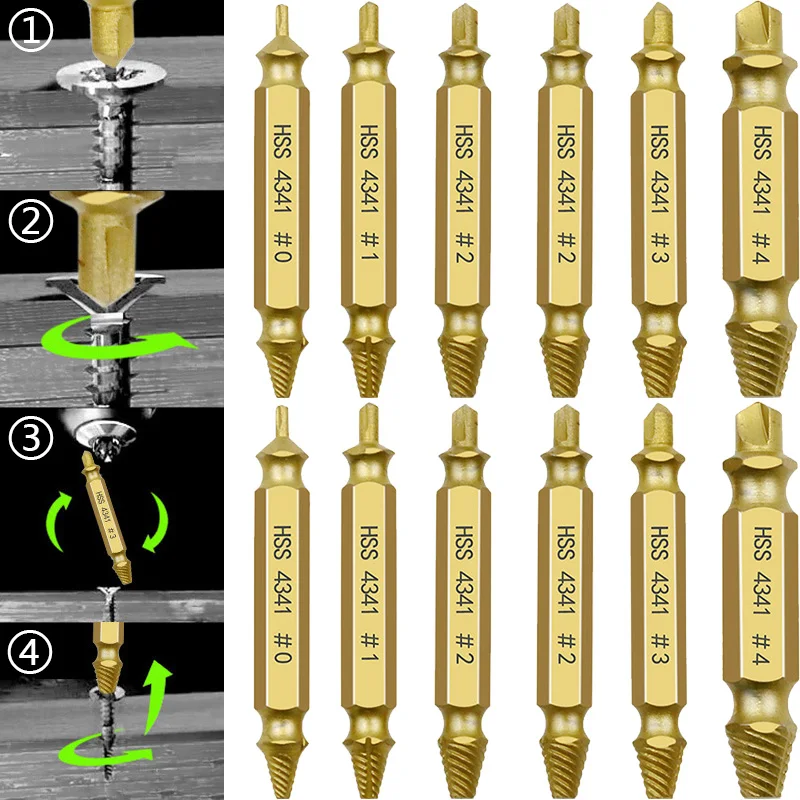 

12PCS Screw Extractor Drill Bit Extraction Kit Damaged Speed out Bolt Extractor Bolt Stripping Attachment Tool HSS Tools Kit Set