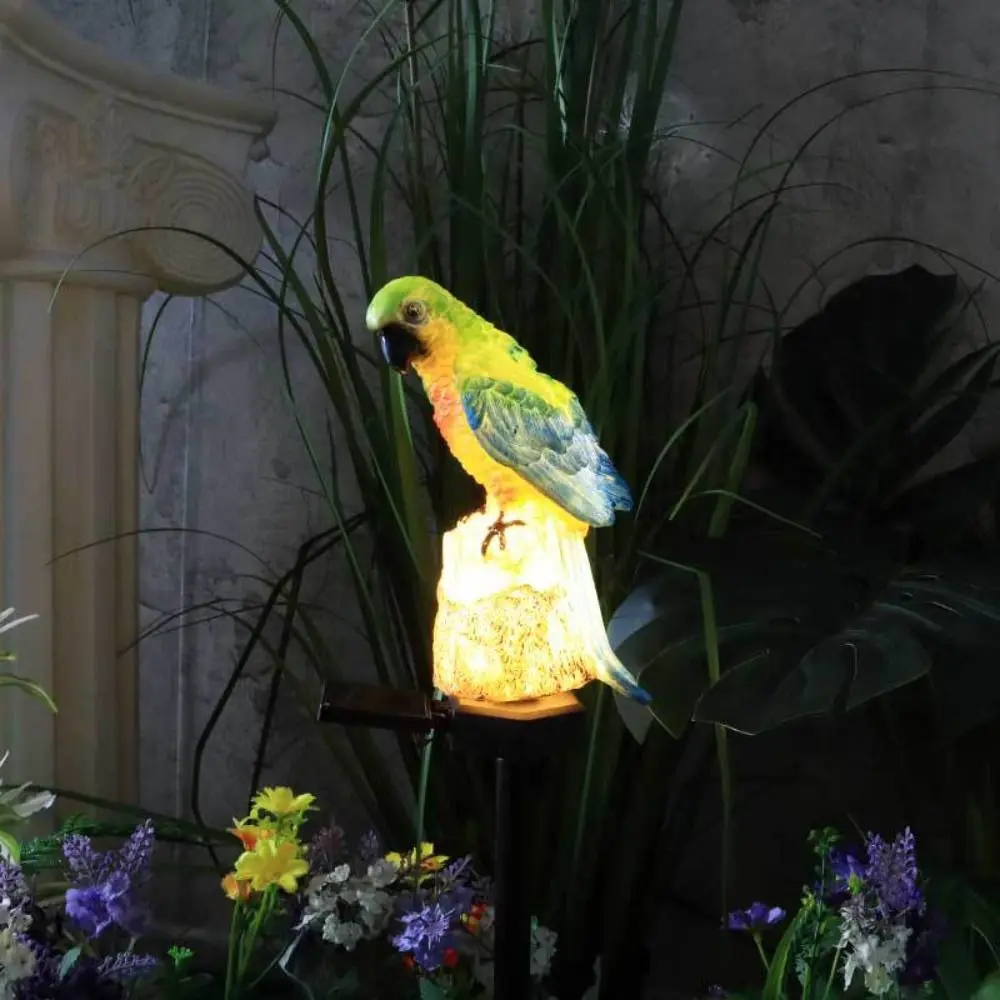 Resin Solar Garden Stake Lights Cute Waterproof Parrot Lawn Lamp Artificial Simulated Animal Sculptures Light Patio