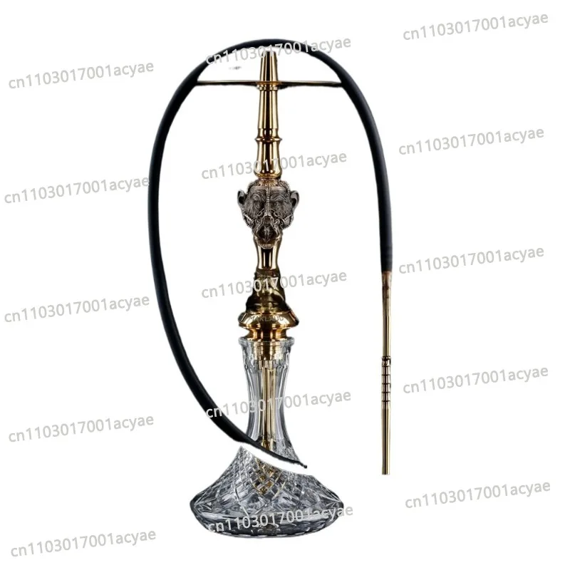 Hookah, stainless steel with wooden case, with bottle