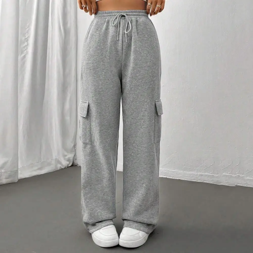 Wide Leg Pants Women’S Fleece Lined Sweatpants Straight Pants Bottom All-Match Plain Fitness Joggers Cargo Pants Travel Basic