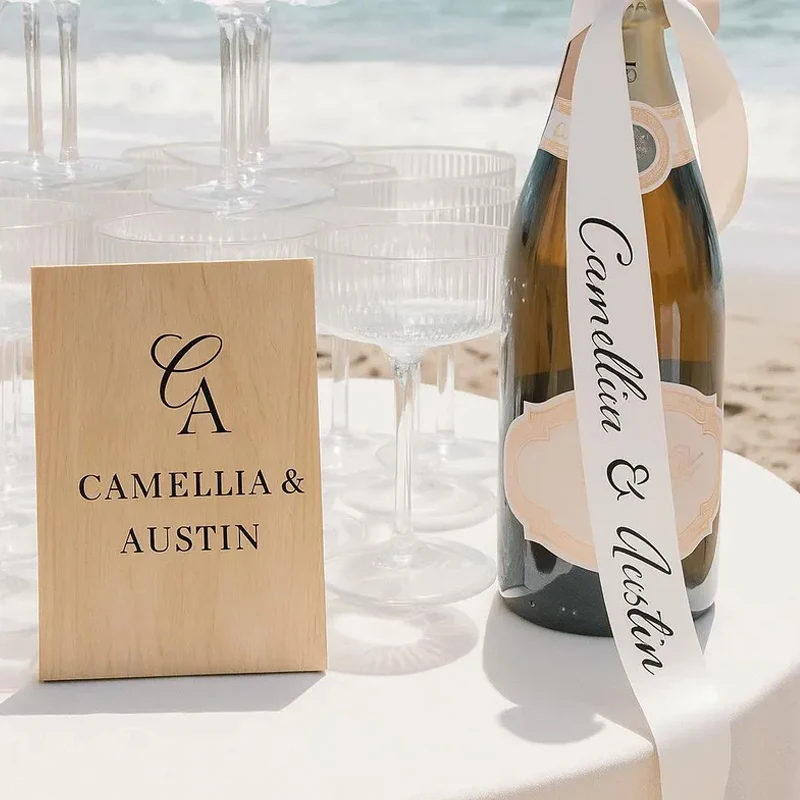 5pcs Personalized Wedding Ribbon Champagne Glasses & Chairs Decoration Bachelorette Party Bridal Shower Accessories Couple Gift view 5
