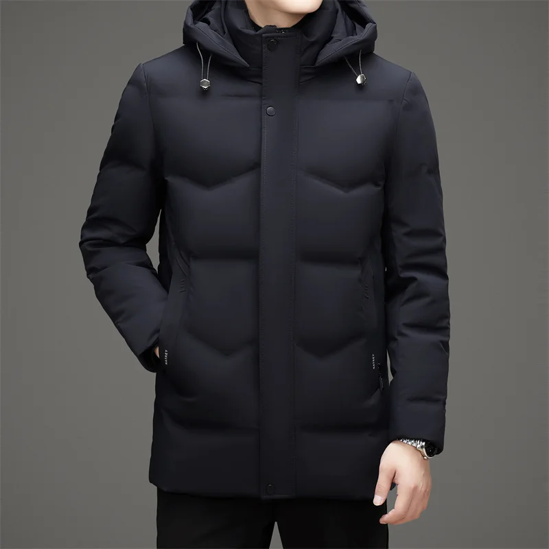 

Winter Men Navy Blue White Down Puffer Parkas With Detachable Hood Design Puff Basic Coat Male Thermal Lightweight Overcoat 2024