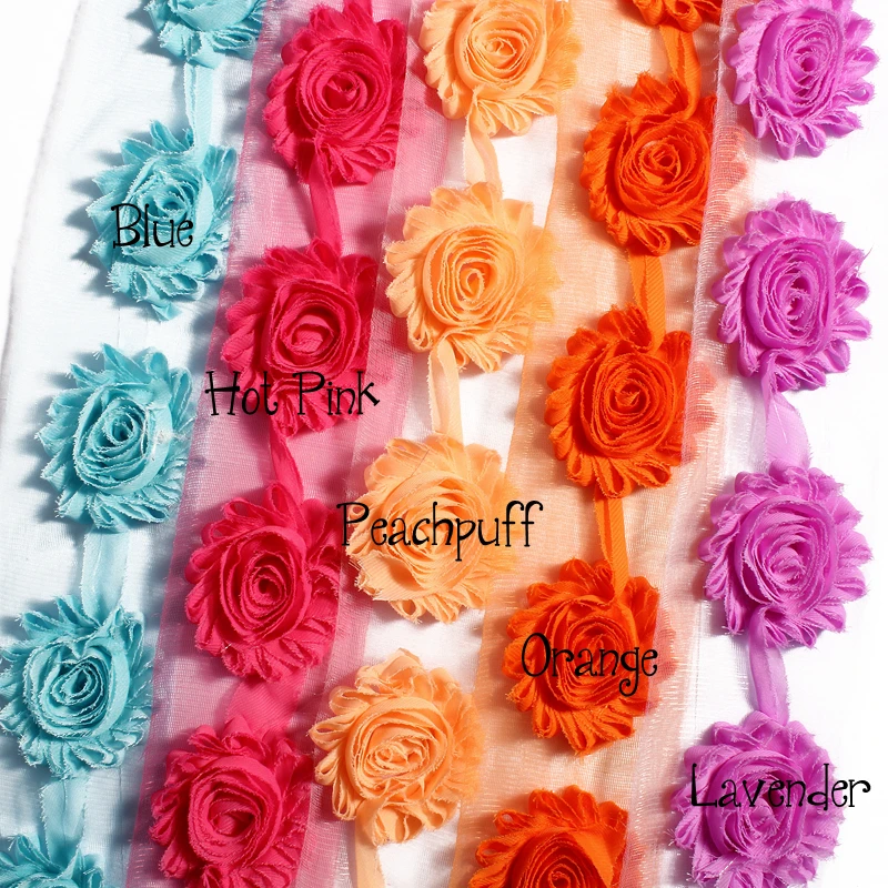 1Yard 2.6" 15 colors Fashion Chic Shabby Chiffon Flowers For Children Hair Accessories 3D Fabric Flowers for diy Ornaments image 3