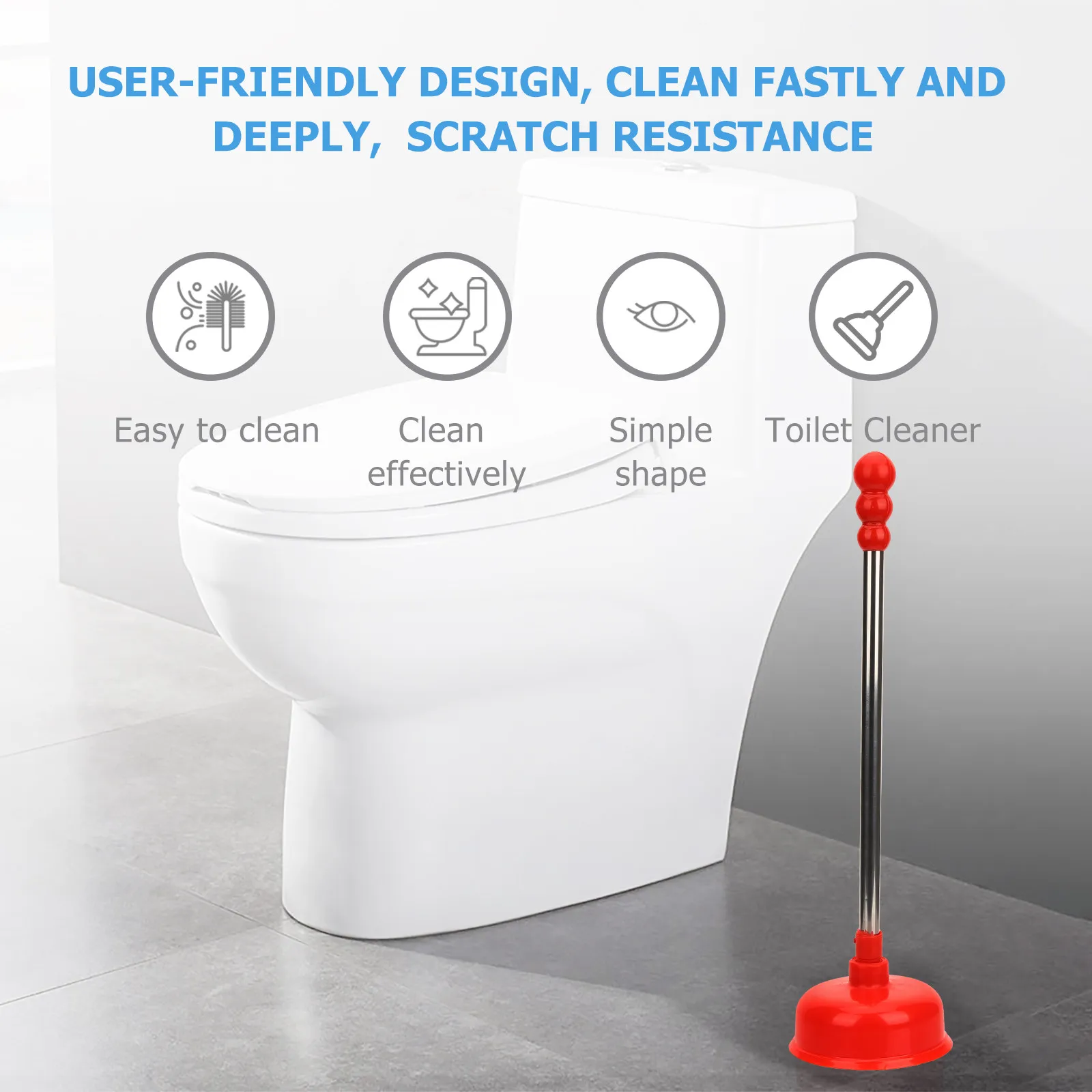 Efficient Long Handle Toilet Plunger Heavy Duty Force Cup for Fast Blockage Removal Bathroom Cleaning Tool Toilet Plunger