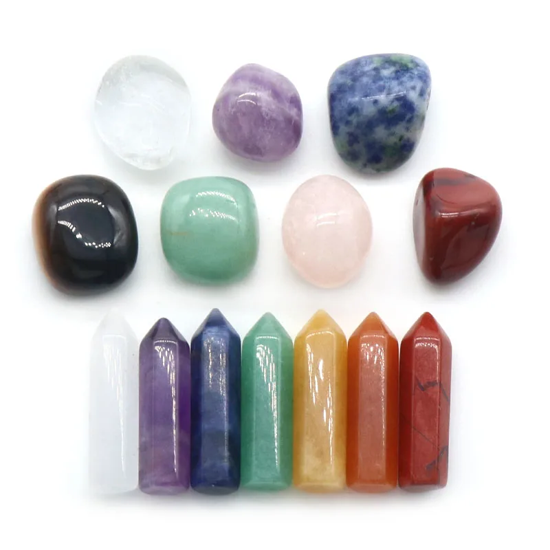 14PC/Set 7 Chakra Point Natural Stone Mineral Hexagonal Gemstone Crafts Gift Box Reiki Healing Energy Mineral Home Decor