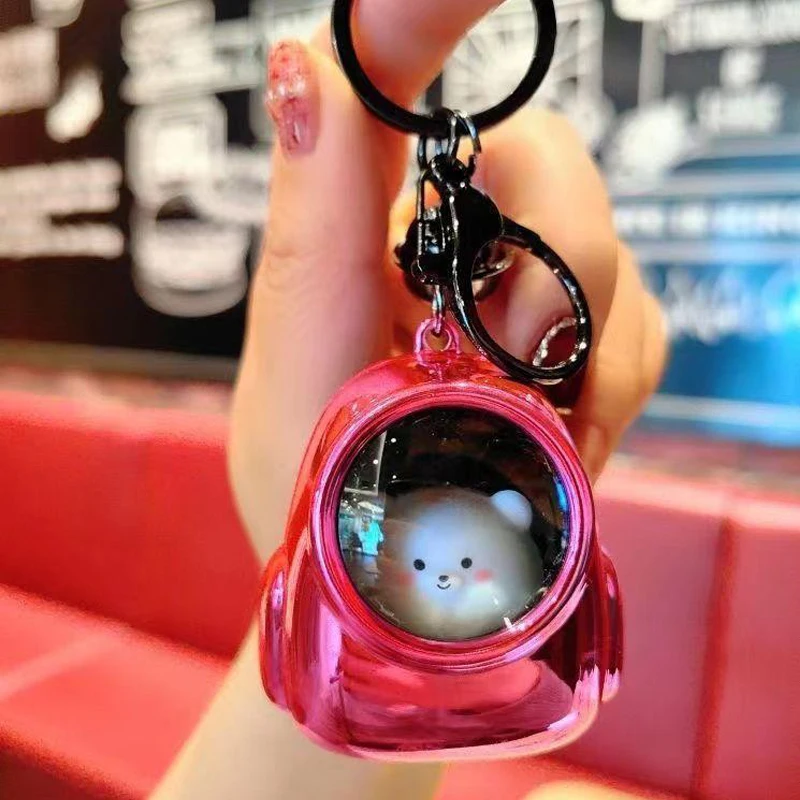 Colorful Night Light Keychain Cute Bear Astronaut Backpack Night Light Keychains Kawaii Bags Hang Key Chains Light Keyring Gifts