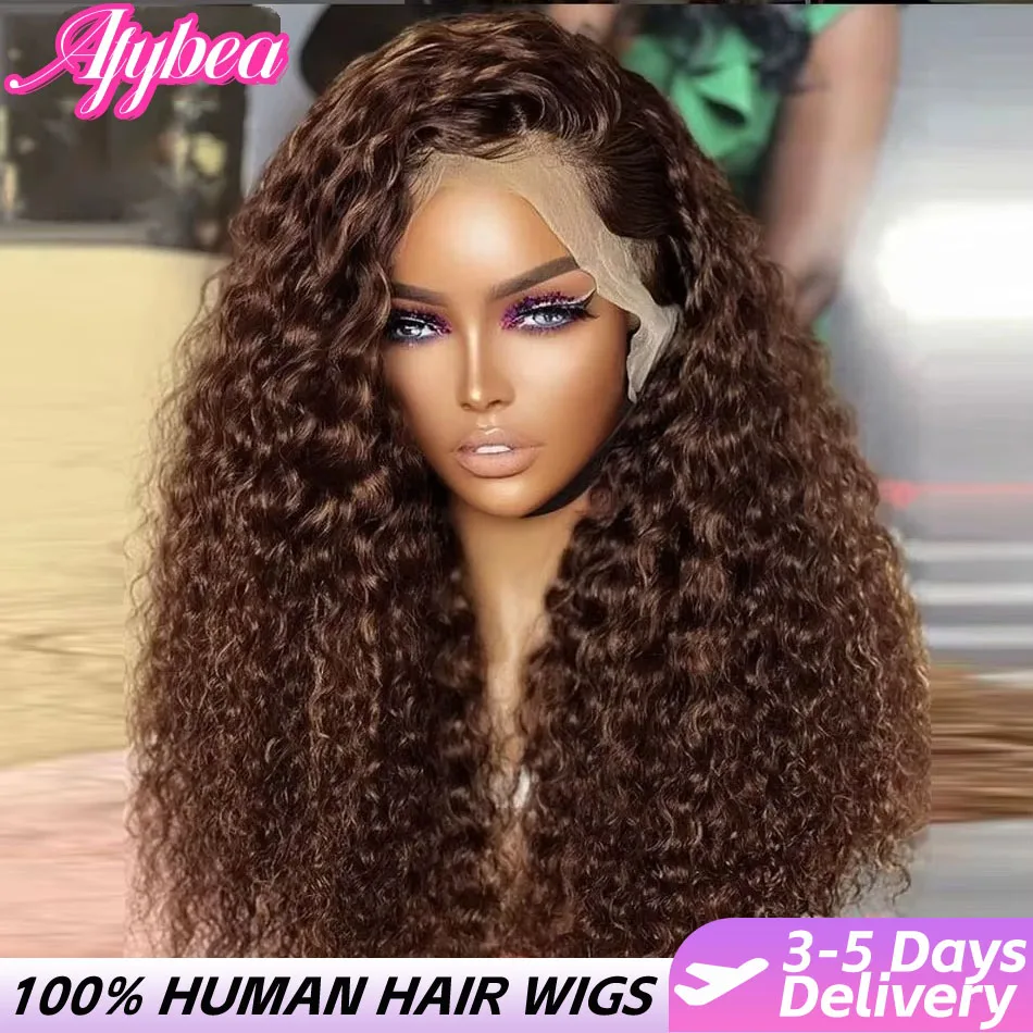 Wig Rambut Asli Cokelat Keriting 13X6 Lace Front Berwarna 100% Rambut Manusia Wig Pre Plucked Deep Wave Brazilian Brown Human Hair wig