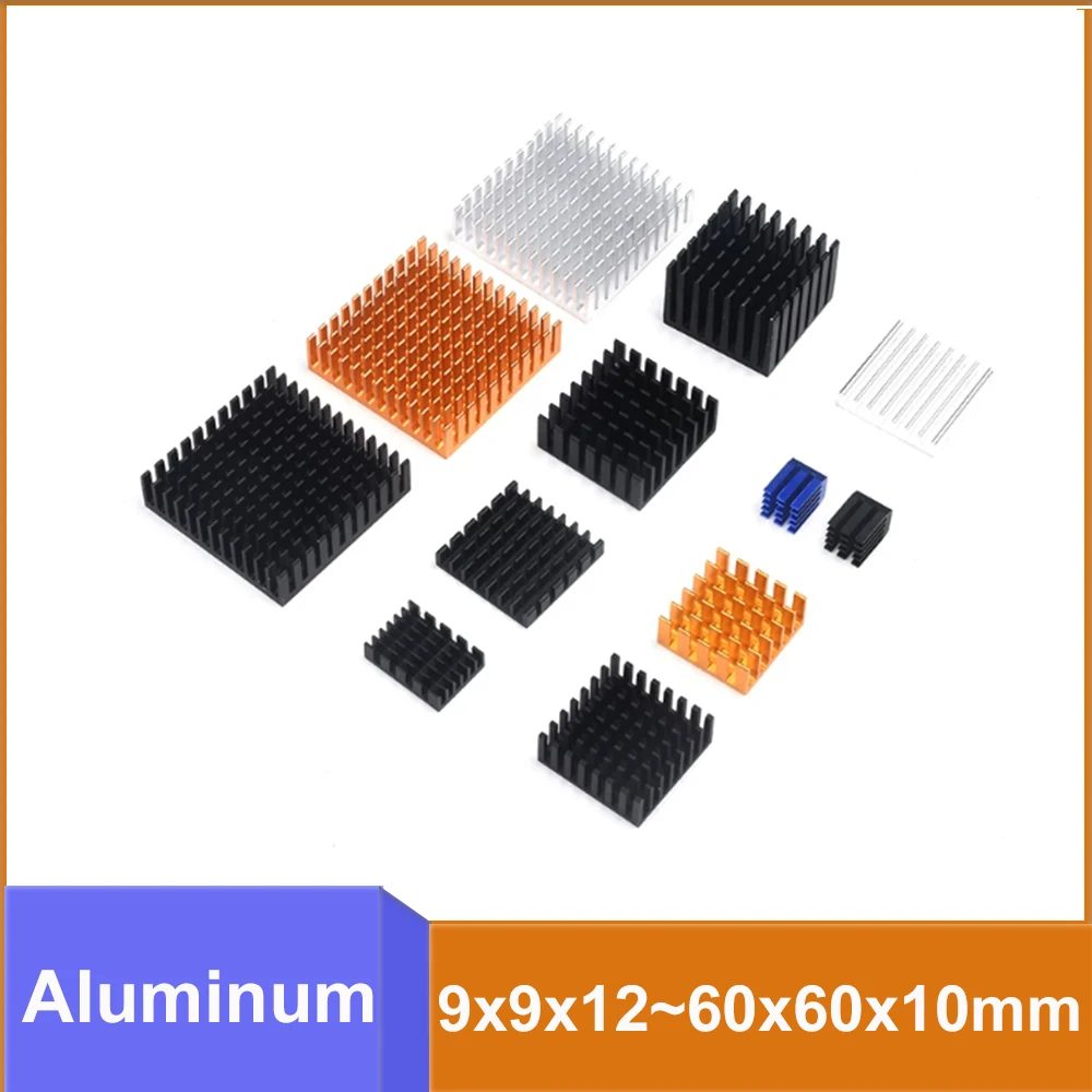 5pcs Aluminum Heat Sink 9x9x12~60x60x10mm Electronic Cooling Block CPU/Chip/Router Thermal Dissipation Module DIY Parts