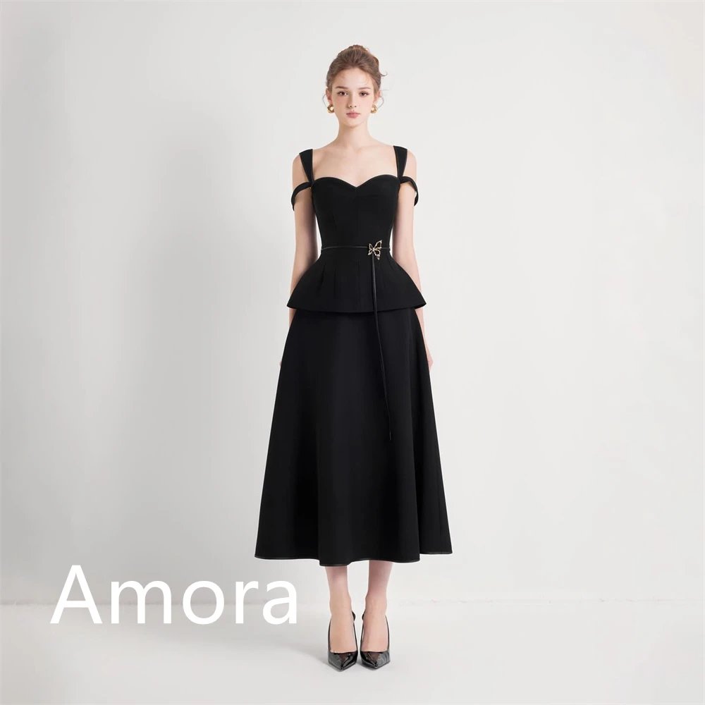Customized Formal Black Jersey Evening Dress Classic Strapless Off the Shoulder Belt(Sashes) Backless Open Back Party Dress