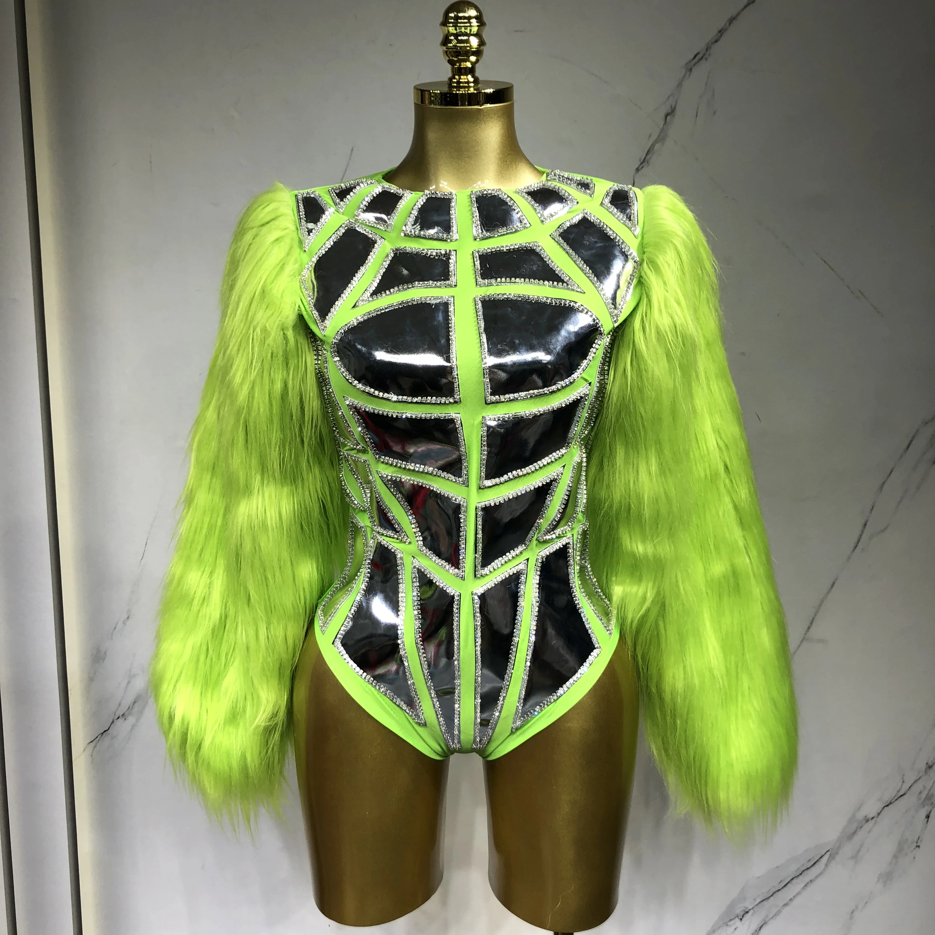 Samt Blase Ärmel Spiegel Muskel Body Nachtclub Bühne Show Catsuit Tanz Outfit Rüstung Stil Bar Weibliche DJ DS Kostüm