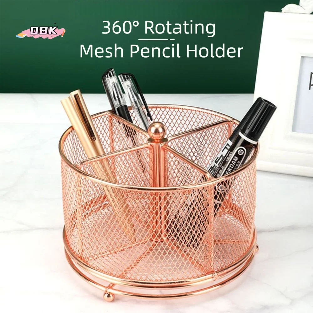 

Металл 360° ° Вращающийся сетчатый держатель для карандашей, 4 отделения, ведро для хранения креативных кистей для макияжа, выдолбленное многоцелевое