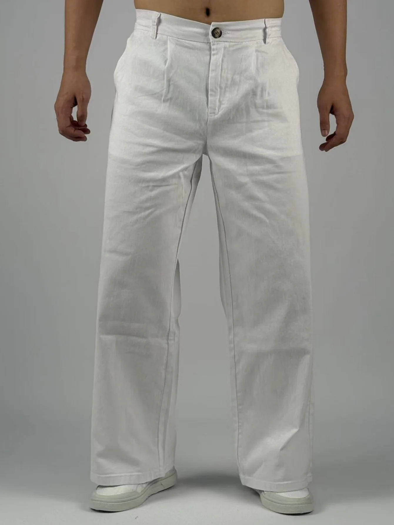 KING JEANS กางเกงขายาวผู้ชายสีขาวพร้อมขอบเอวยางยืด - สไตล์ออฟฟิศธุรกิจดีไซน์เรียบง่ายและใช้งานได้หลากหลาย