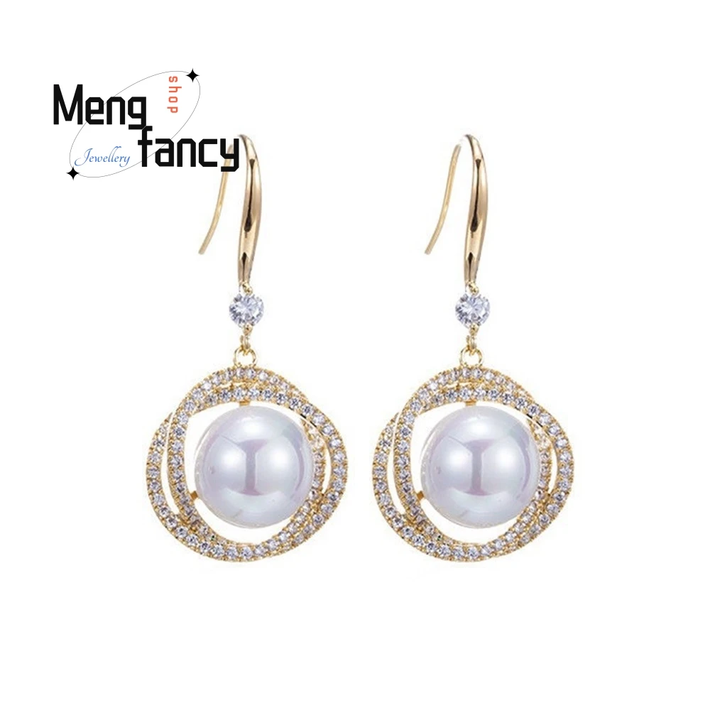 Micro-conjunto de ganchos de orelha de pérola espiral de zircônia, brincos retrô da moda feminina, brincos de pérola elegantes e famosos na internet
