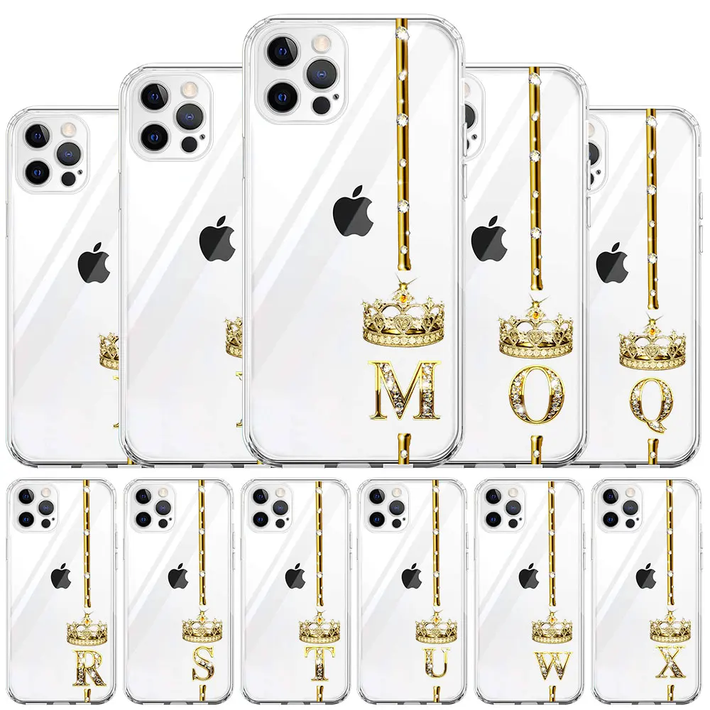 Rose Gold 26 Letters M R P Z hollow out Clear Case For Apple iPhone 13 11 14 12 Pro 7 8 Plus XR X XS Max 6 Silicone Phone Cover