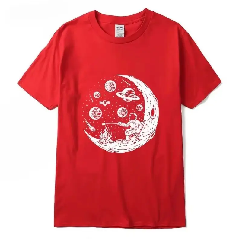 تي شيرت رجالي جودة عالية 100% قطن مضحك رائد الفضاء القمر الشواء طباعة عادية فضفاض كول الرجال س الرقبة تي شيرت تي شيرت #4