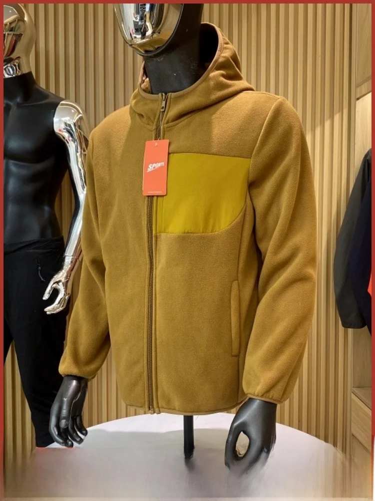 

Thiened Fce Lined Jaet с капюшоном, морозостойкая мужская свободная посадка, осенне-зимняя теплая верхняя одежда на молнии из полиэфирного волокна...