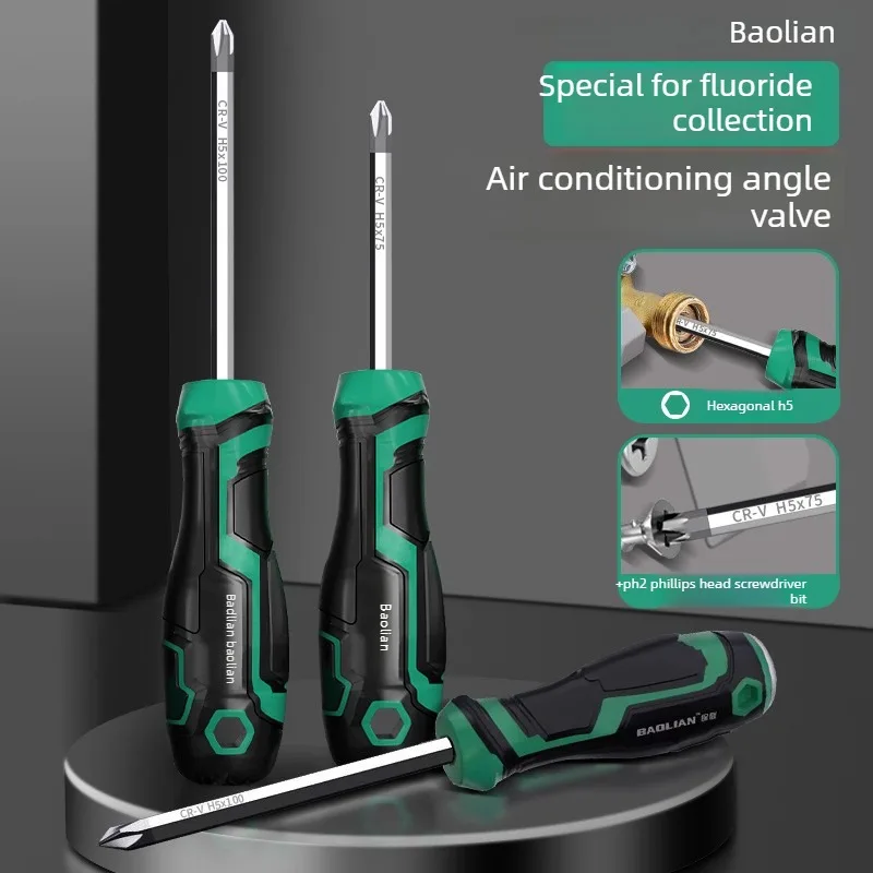 Air Conditioner Dual-Purpose Screwdriver, Fluorine Valve, Cross Screwdriver, Strong Magnetic High Hardness Screwdriver
