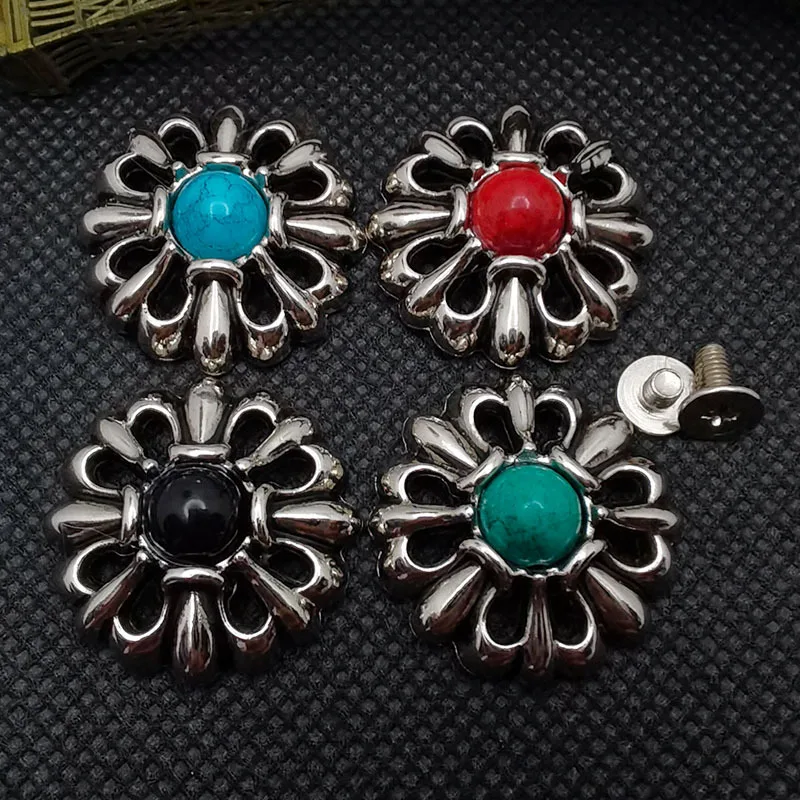 5 Pcs 25mm Silver Hollow Out Garland Conchos Leathercraft Handbag Belt Turquoise Saddle Concho Screwback