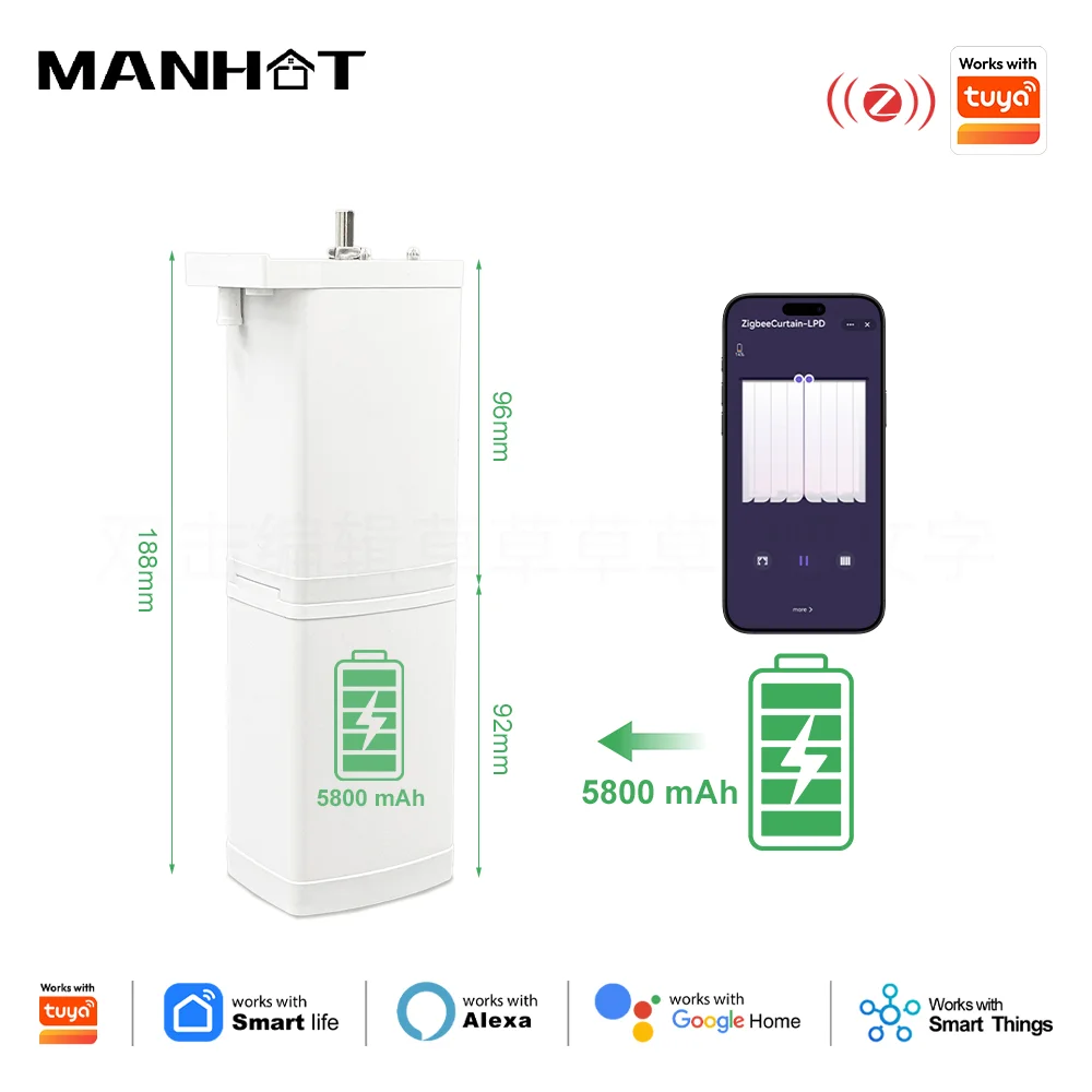 

Generation 5 ZigBee Battery Smart Curtains Motor USB Type With Charge Electric Curtain Work With Tuya Smarttings Google Alexa