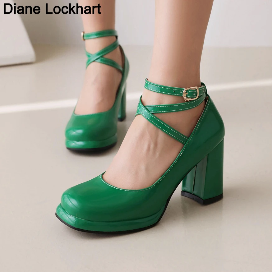 

2026 New Punk Goth Platform Womens Pumps Round Toe Thick Heels Female Spring Fall Cross Straps Casual Shoes Women Moccasins