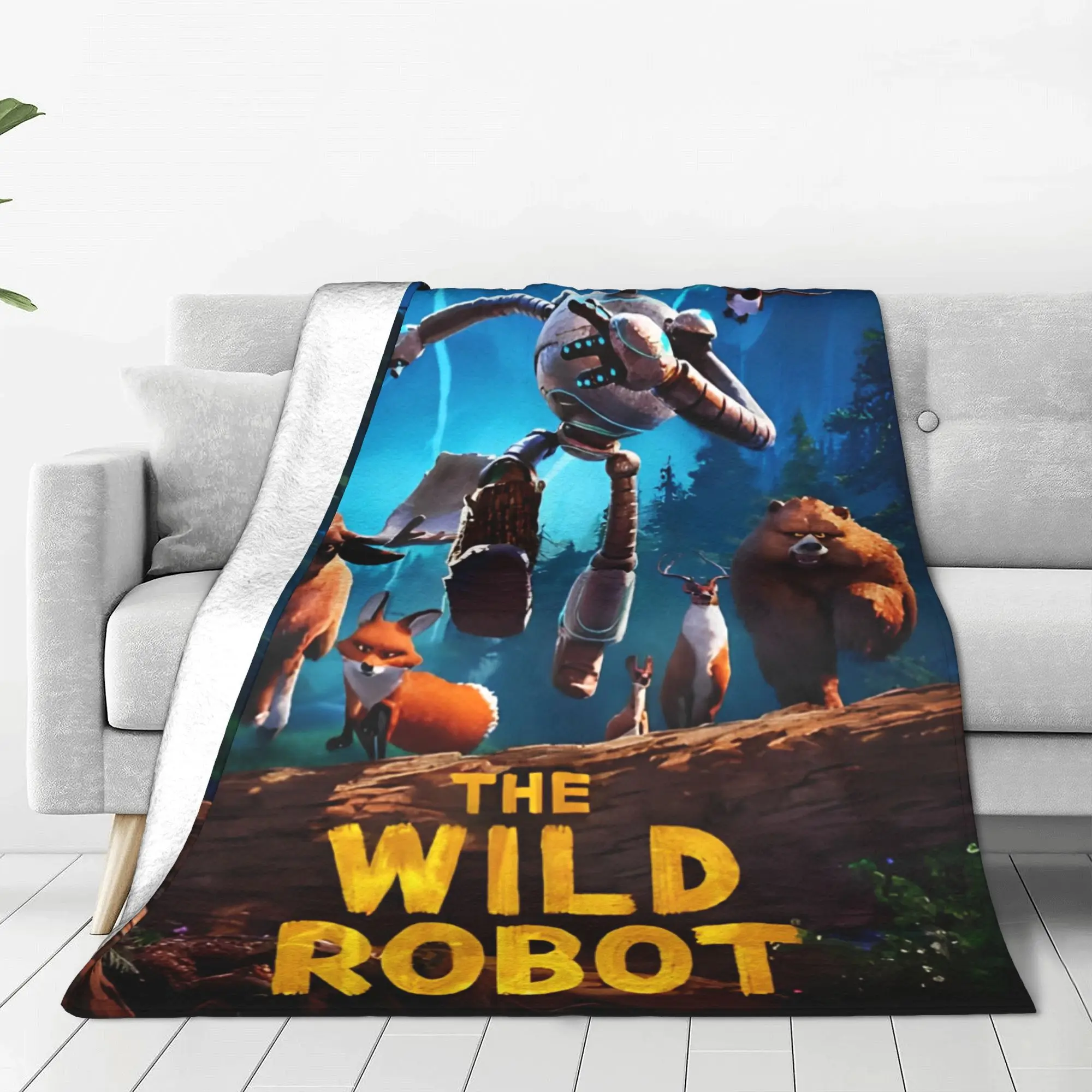 The Wild Robots Flannel Blankets 2024 New Cartoon Funny Throw Blankets for Home Hotel Sofa 150*125cm Rug Piece Warm