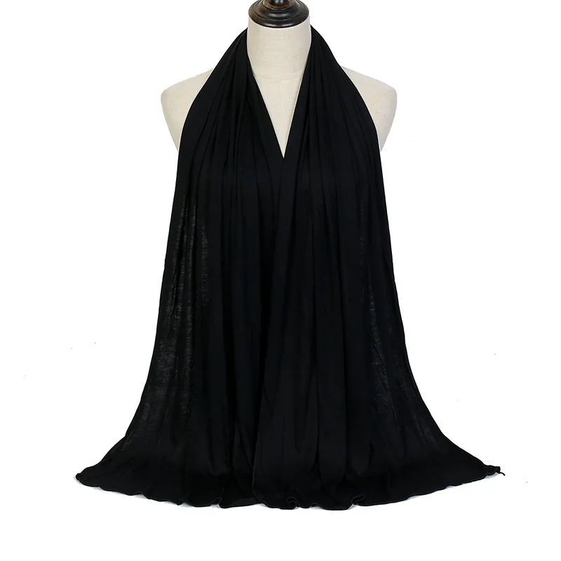 Weicher, fester Modal-Jersey-Hijab-Schal, dehnbarer, leichter, langer Kopftuch-Schal für muslimische Frauen, atmungsaktiv, einfarbig, für das tägliche Gebet – Detail 1
