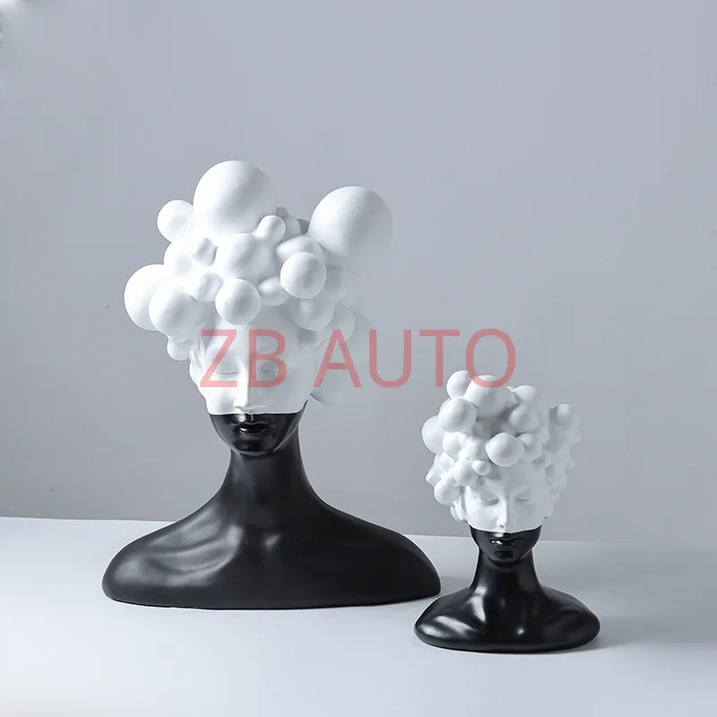 Black and white girl bust figure sculpture ornaments modern simple creative entrance wine cabinet TV cabinet decorations