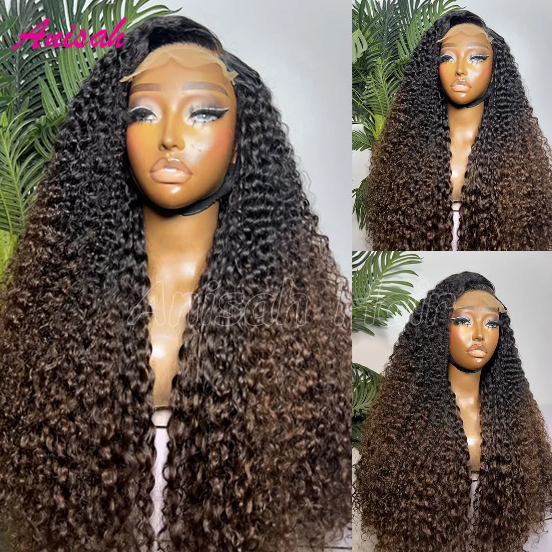 

Burmese Curly Raw Hair Lace Front Wigs Ombre Brown Colored Human Hair Wigs for Black Women Transparent Lace Closure Wig
