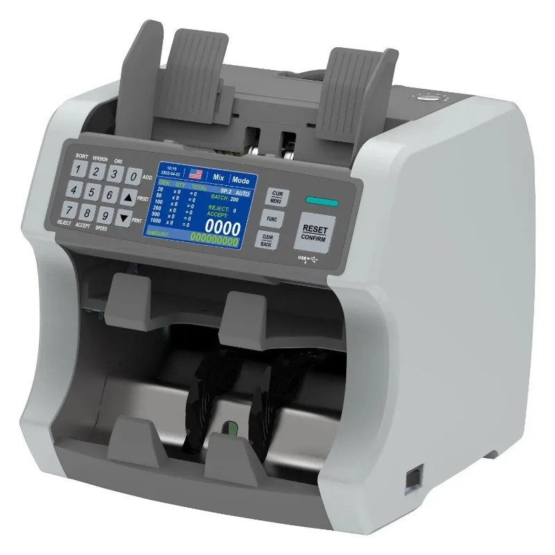 Multi-currency foreign currency counting machine Dual-screen vertical two-port sorting machine