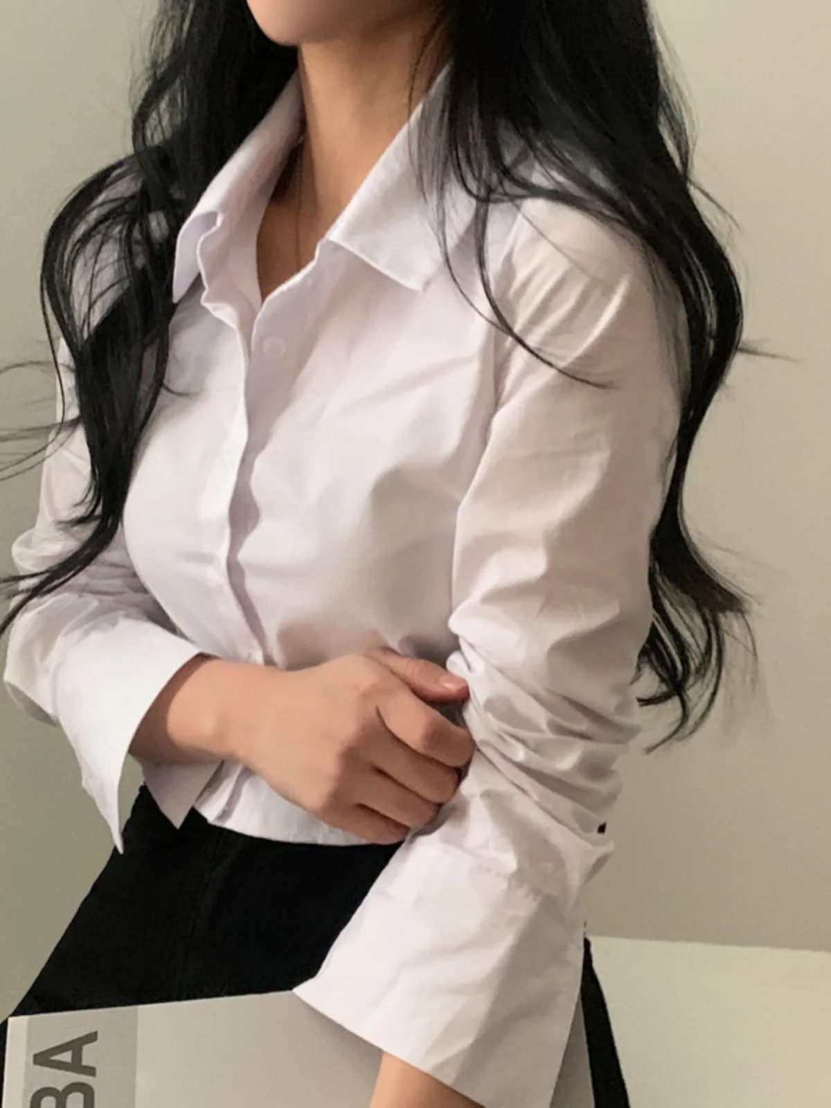 Chique witte hoge taille ort Svel Ne Button-up dames irt Vintage Sle Spring Top Koreaanse Faion Loose Fit