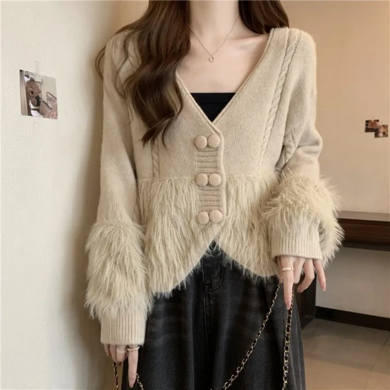 

Весенне-осенние женские кардиганы с v-образным вырезом, корейская уличная одежда, привлекательная винтажная одежда Y2k, распродажа, популярные укороченные женские вязаные свитера