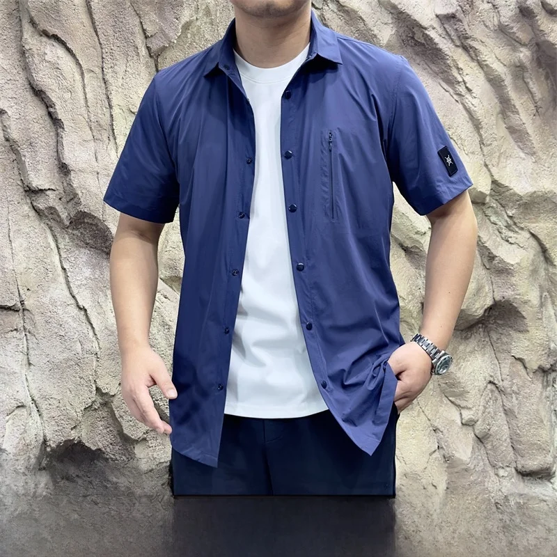 

High-End Outdoor Short-Sleeve Shirt Quick-Drying Breathable Elastic Pressed-Gas Pocket Casual Style Standard Fit Summer Shirt