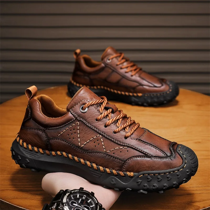 

Мужская спортивная обувь, кожаная дышащая молодежная обувь в стиле ретро, ​​противоскользящая, повседневная, осенняя, для бега на открытом воздухе, с плоской подошвой, износостойкая, для фитнеса