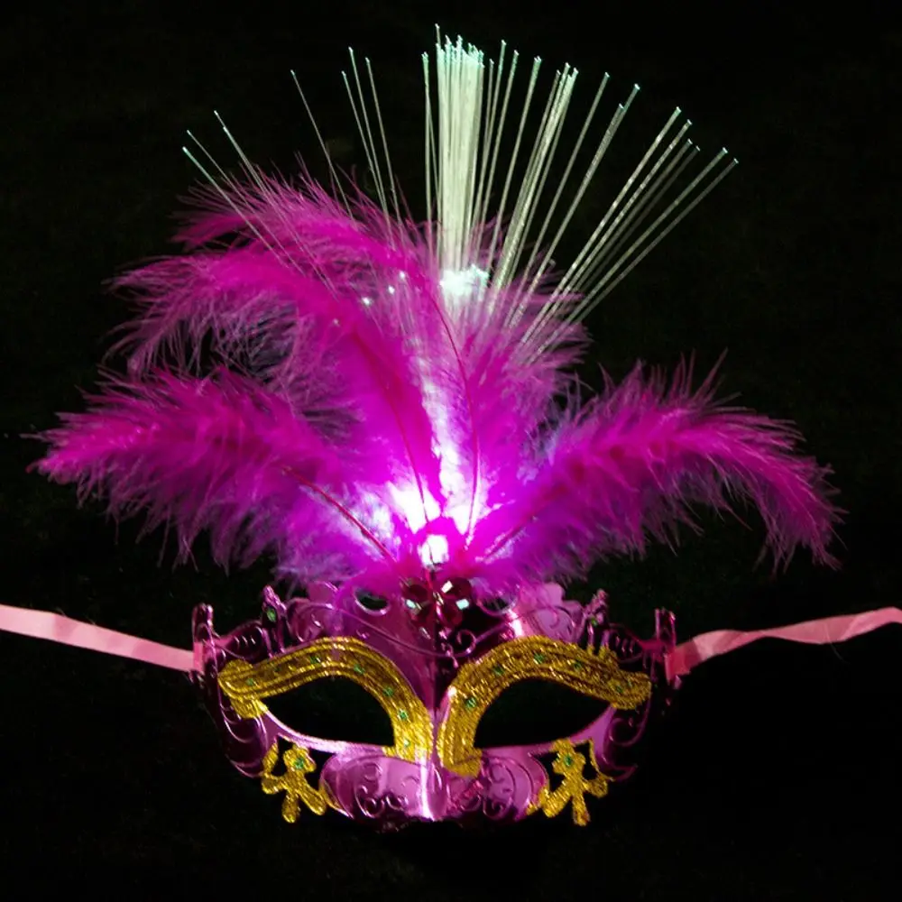 

Princess Party Supplies LED Glowing Mask Light Up Makeup Feather Butterfly Mask Plastic Hollow Out Venice Masquerade Masks Gift