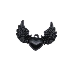 WYSIWYG 4pcs 36x27mm Vintage Heart With Angel Wing Charms For Jewelry Making Antique Bronze Color & Black Heart Wing Charms