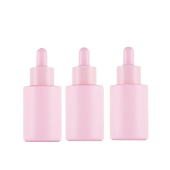 

Luxury flat shoulder 30ml macaron color matte pink blue green purple glass serum dropper bottle Red Orange Yellow White essence