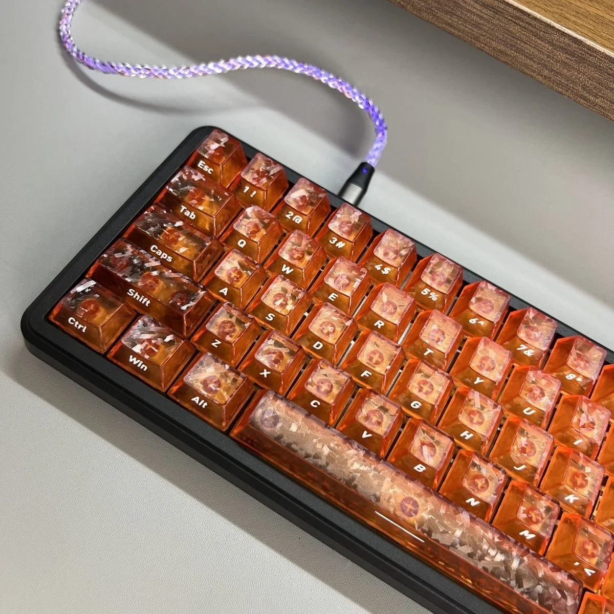 Orange Carbon Fiber Texture Keycap, Engraved Translucent Side Printed Backlit, Cherry Profile, MX Magnetic Switch Keycap