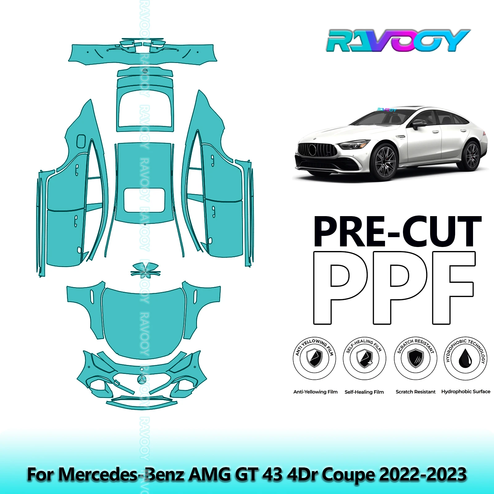

Full Vehicle Clear Bra Precut PPF Paint Protection Film For Mercedes-Benz AMG GT 43 4Dr Coupe 2022-2023