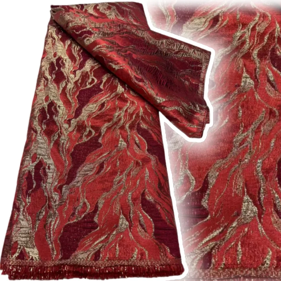 

Нигерийская парчовая кружевная ткань высокого качества, африканская позолоченная жаккардовая кружевная ткань, роскошная для шитья вечерних платьев, 5 ярдов TP1638