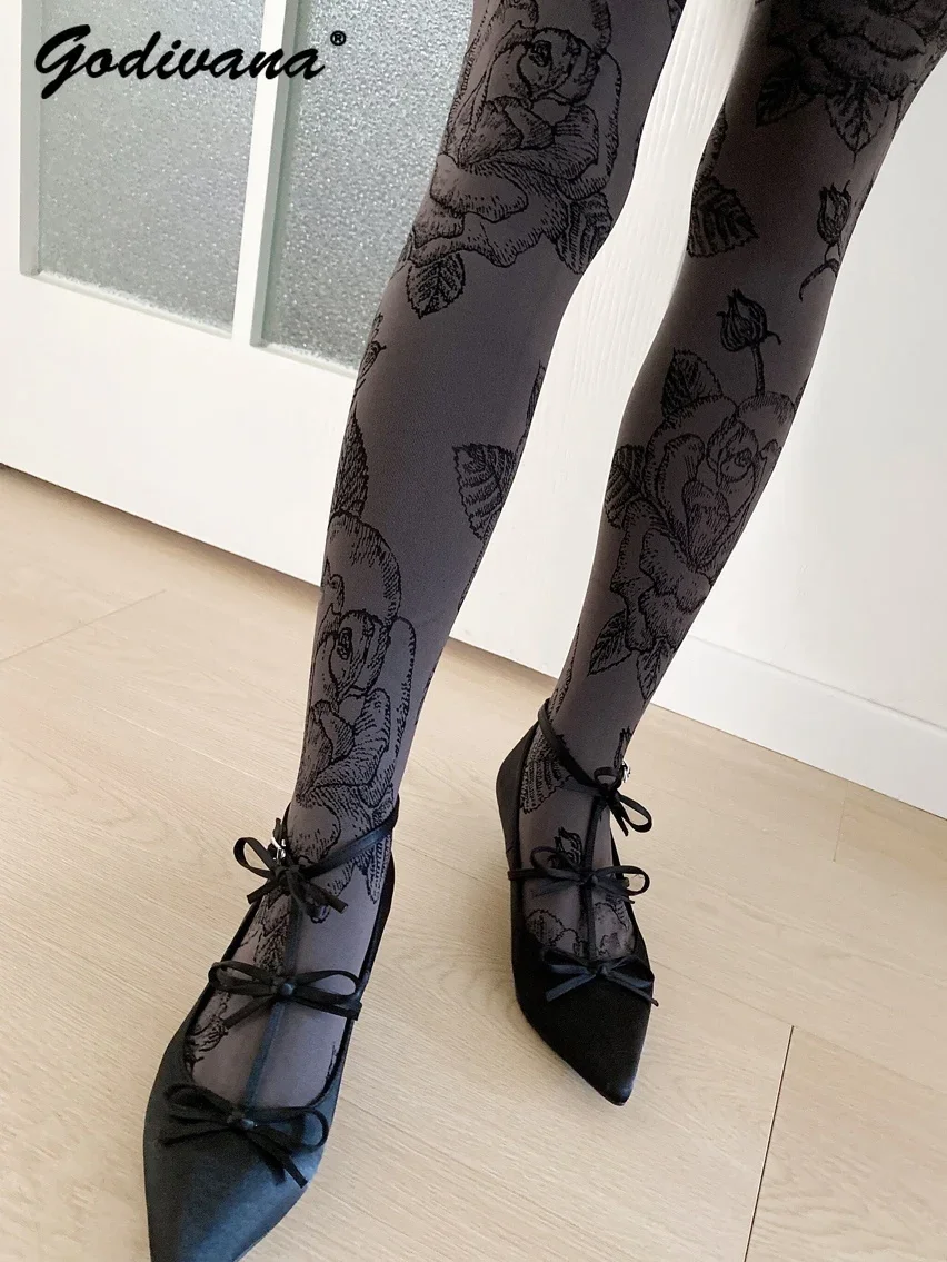 Luxury Pantyhose Japanese Peony Flower National Style Socks Women's Stockings Retro Leggings Women's Spring Autumn Tights