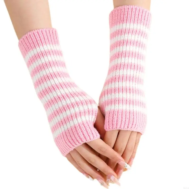 W0YA 2pcs Versatiles Stripes Mittens Outdoor Activity Gloves Personality Styles Gloves for Running, Cycling, Skiing