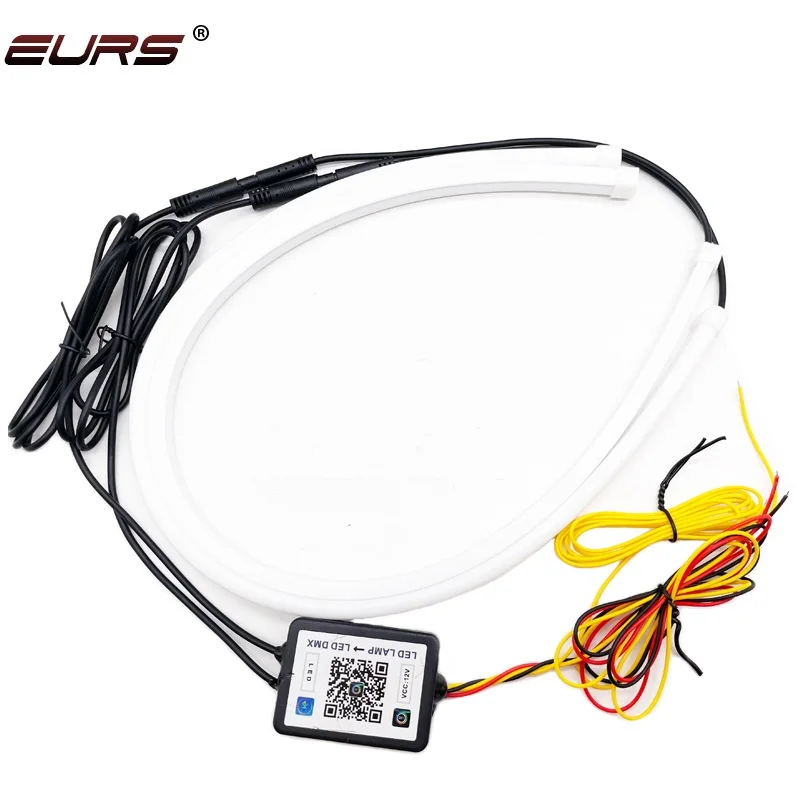 2Pcs 30CM 45CM 60CM RGB Flowing DRL LED Strip Turn Signal Lamp APP Remote Muti Mode LED Daytime Running Lights For Car Headlight