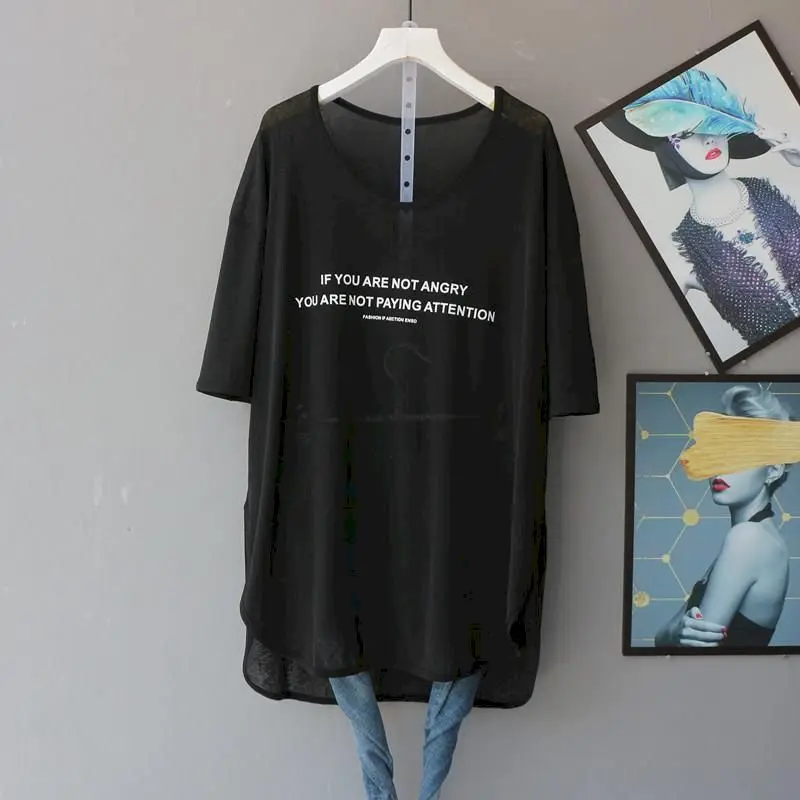 Oversized T Shirt Women Summer Casual Hollow T-shirt Loose Sunscreen Short-sleeved Mesh Tshirt Womens Trend Fashion Tops 2024