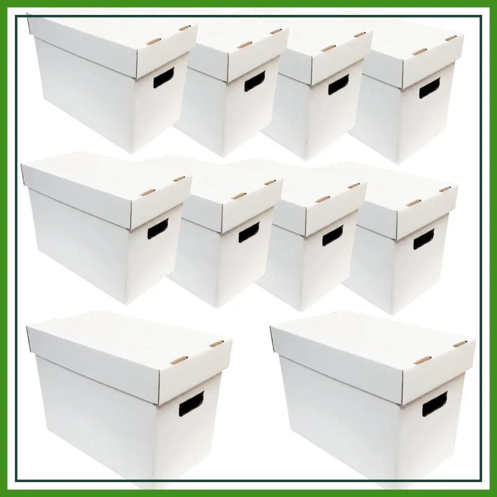 

Heavy Duty 200 lb Test Storage Boxes with Lids, 10 Pack - Magazine, File, Document Organization - Made in USA Corrugated Paper