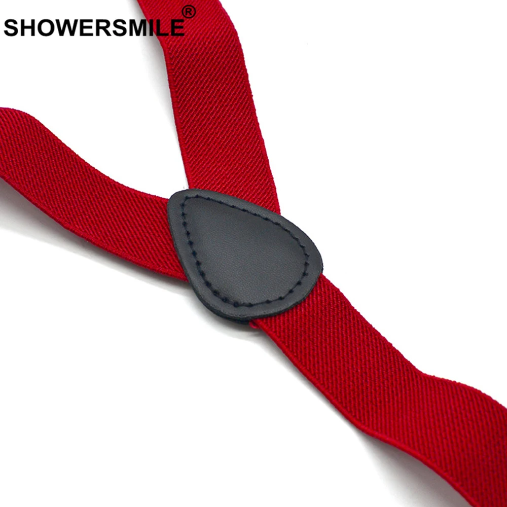 SHOWERSMILE-أحزمة بنطلون كلاسيكية حمراء للرجال ، أحزمة ظهر Y 120 سنتيمتر ، أحزمة غير رسمية ريترو ، 4 مشابك ، حزام مطاطي للرجال