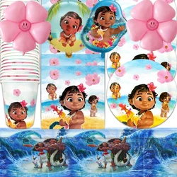 Moana Baby Girl Theme Tablecover Gifts Bag Plates Cupcake Topper Balloons Happy Birthday Party Napkins Decoration Hanging Banner