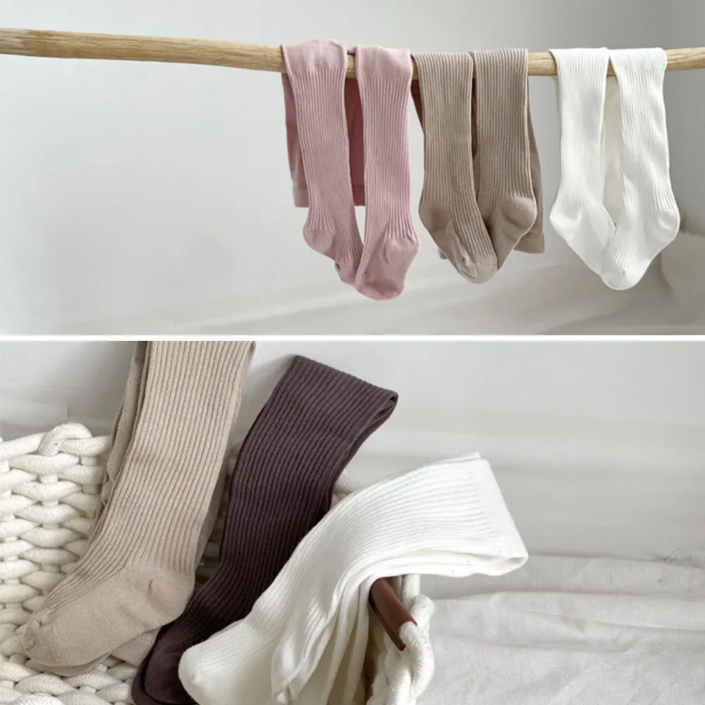 1개 어린이 니트 레깅스 타이츠 컬러 베이비 유아용 롱 삭스 소녀용 신축성 있는 세로 줄무늬 솔리드 팬티호스