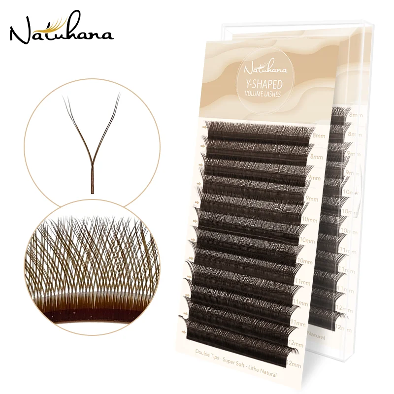 NATUHANA YY Shape Black Brown Eyelash Extension 0.07mm Two Tip Eyelashes Natural Y-Style Premade Volume Fan Lashes Makeup